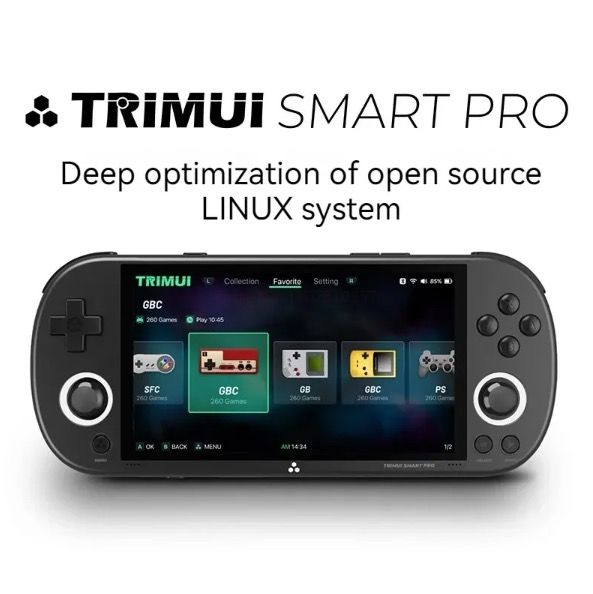 Trimui Smart Pro Console de Jeu Portable Vintage avec Écran HD IPS 4,96 Pouces et Longue Durée de Vie de Batterie