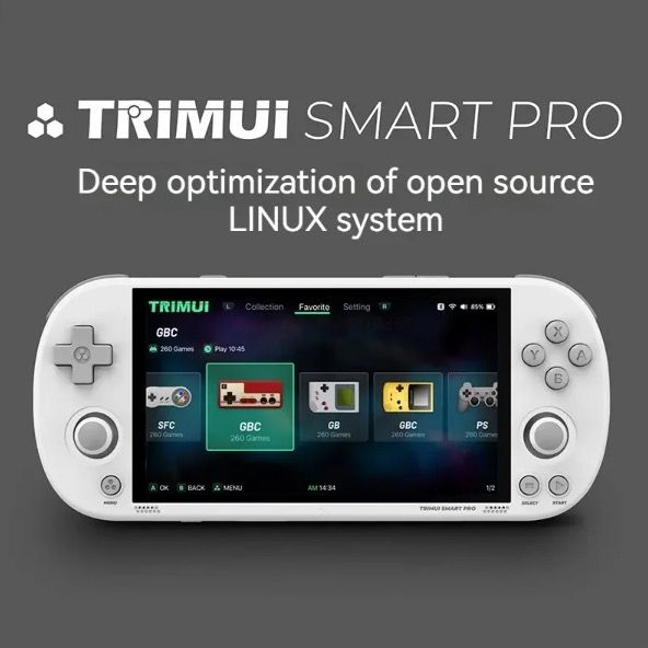 Trimui Smart Pro Console de Jeu Portable Vintage avec Écran HD IPS 4,96 Pouces et Longue Durée de Vie de Batterie