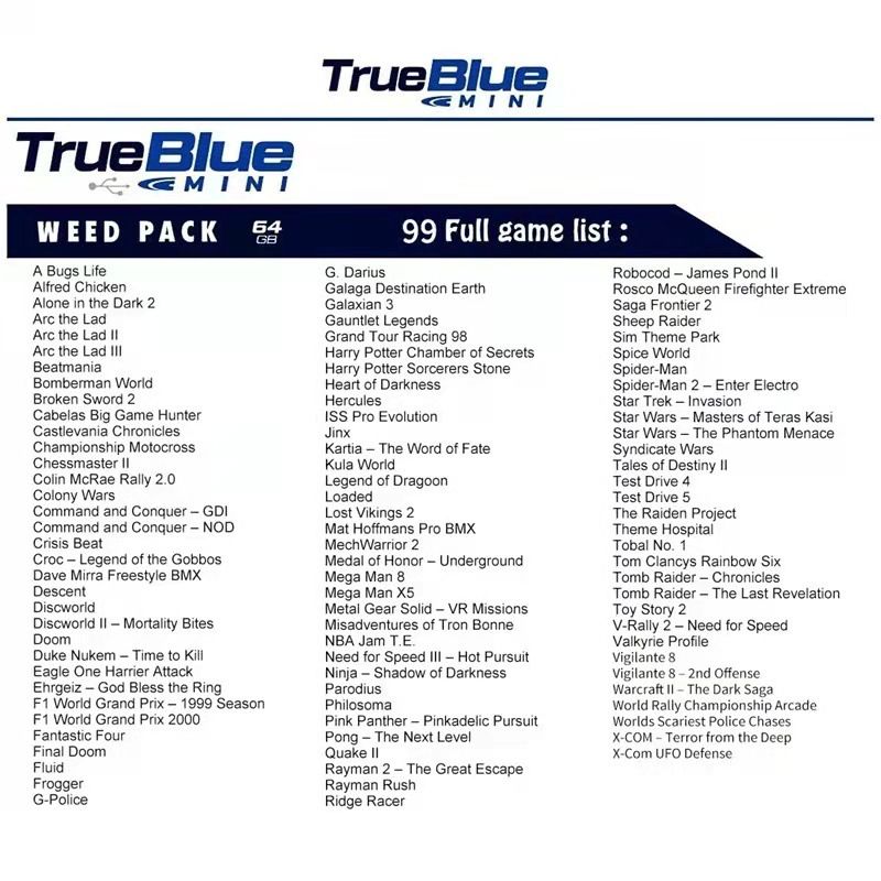 True Blue Mini Crackhead Pack 32G ou 64G USB pour PS ONE MINI Plug and Play Nostalgie du Jeu Classique