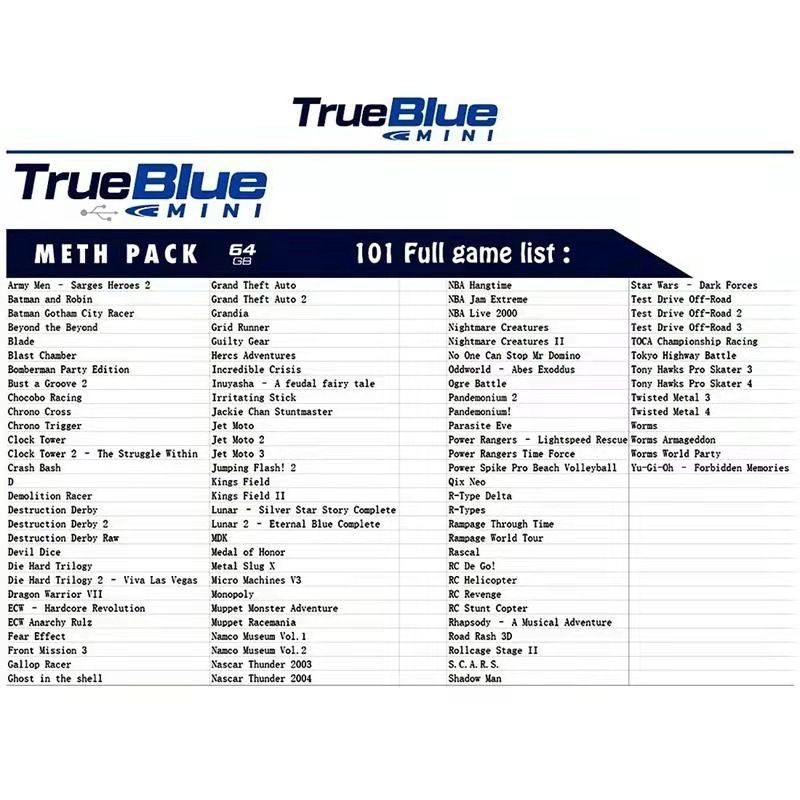True Blue Mini Crackhead Pack 32G ou 64G USB pour PS ONE MINI Plug and Play Nostalgie du Jeu Classique