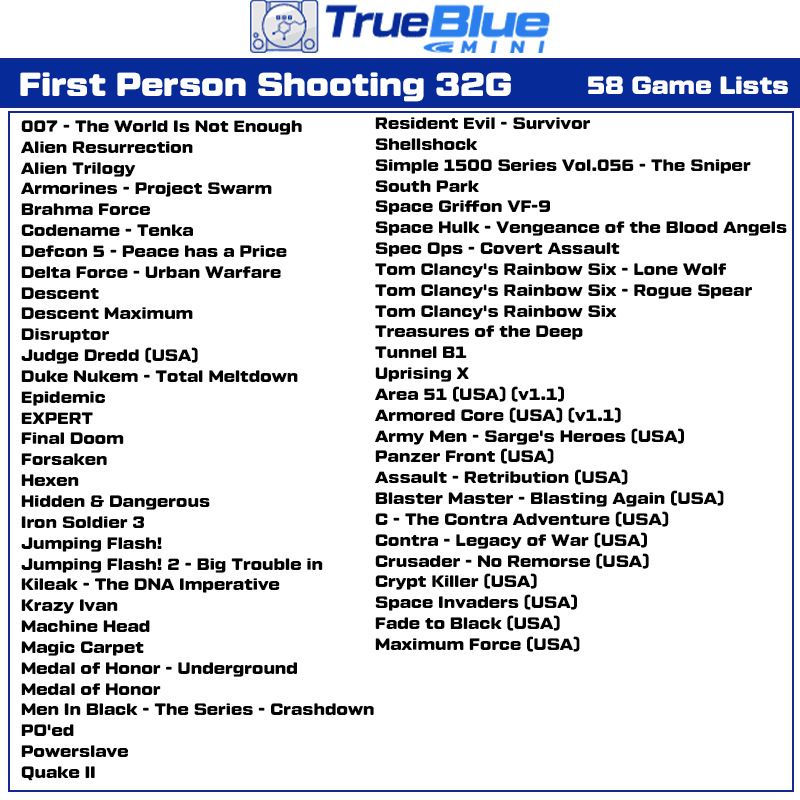 True Blue Mini Crackhead Pack 32G ou 64G USB pour PS ONE MINI Plug and Play Nostalgie du Jeu Classique