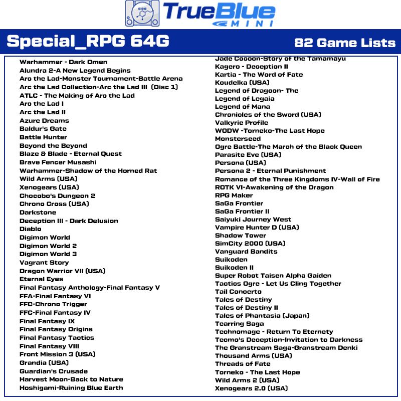 True Blue Mini Crackhead Pack 32G ou 64G USB pour PS ONE MINI Plug and Play Nostalgie du Jeu Classique
