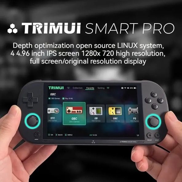Trimui Smart Pro Console de Jeu Portable Vintage avec Écran HD IPS 4,96 Pouces et Longue Durée de Vie de Batterie