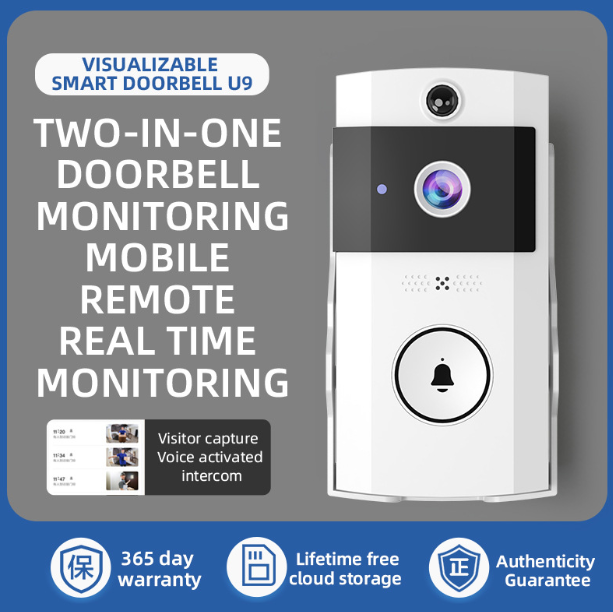 U9 Sonnette vidéo sans fil Interphone vidéo Caméra de surveillance WIFI Caméra de sonnette visuelle Interphone bidirectionnel