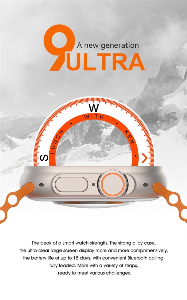 49mm Montre Connectée Ultra 9 Appel Bluetooth NFC Boussole GPS Suivi d'Itinéraire Ip68 Smartwatch