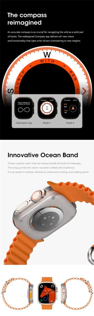 49mm Montre Connectée Ultra 9 Appel Bluetooth NFC Boussole GPS Suivi d'Itinéraire Ip68 Smartwatch
