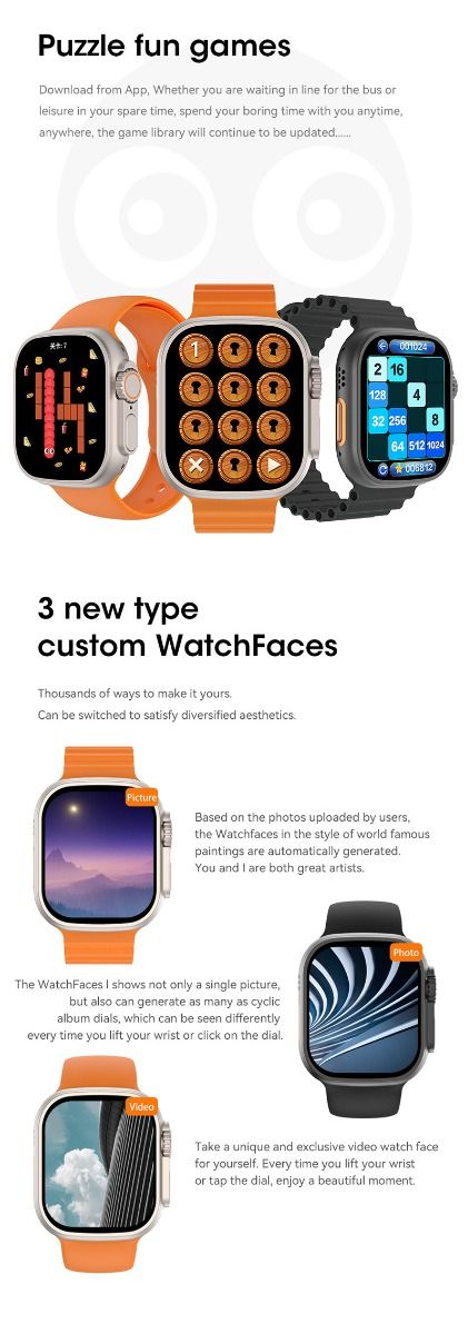 49mm Montre Connectée Ultra 9 Appel Bluetooth NFC Boussole GPS Suivi d'Itinéraire Ip68 Smartwatch