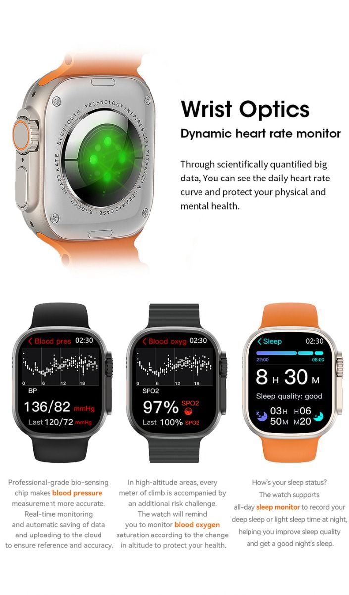 49mm Montre Connectée Ultra 9 Appel Bluetooth NFC Boussole GPS Suivi d'Itinéraire Ip68 Smartwatch