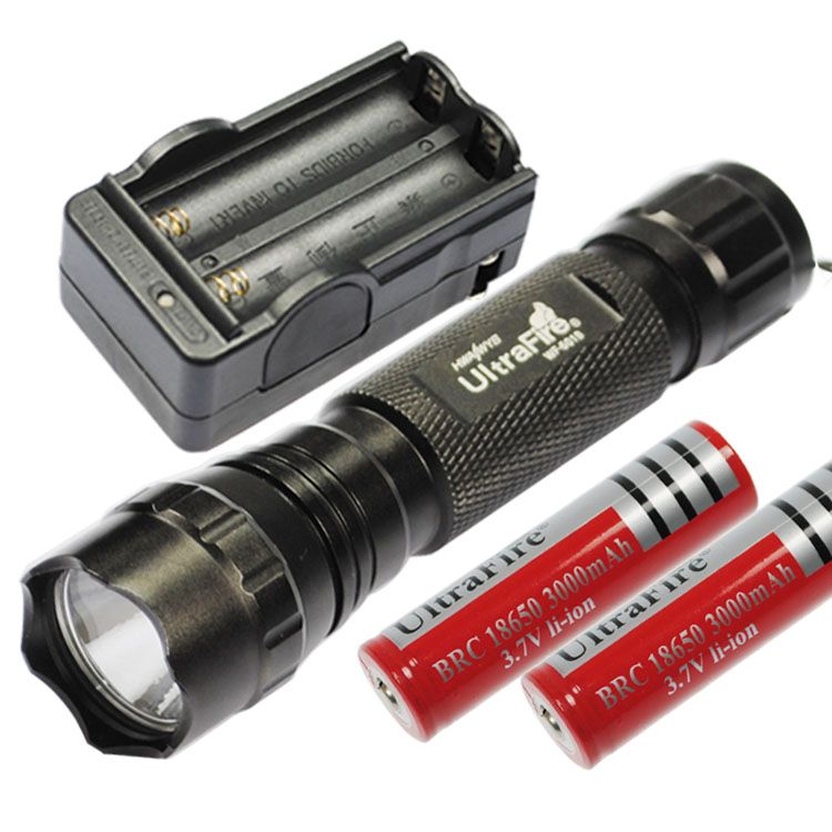 Lampe de poche LED UltraFire 501B multicolore, 1300 lumens, 5 modes, rechargeable, lumière tactique extérieure, équipement de camping.
