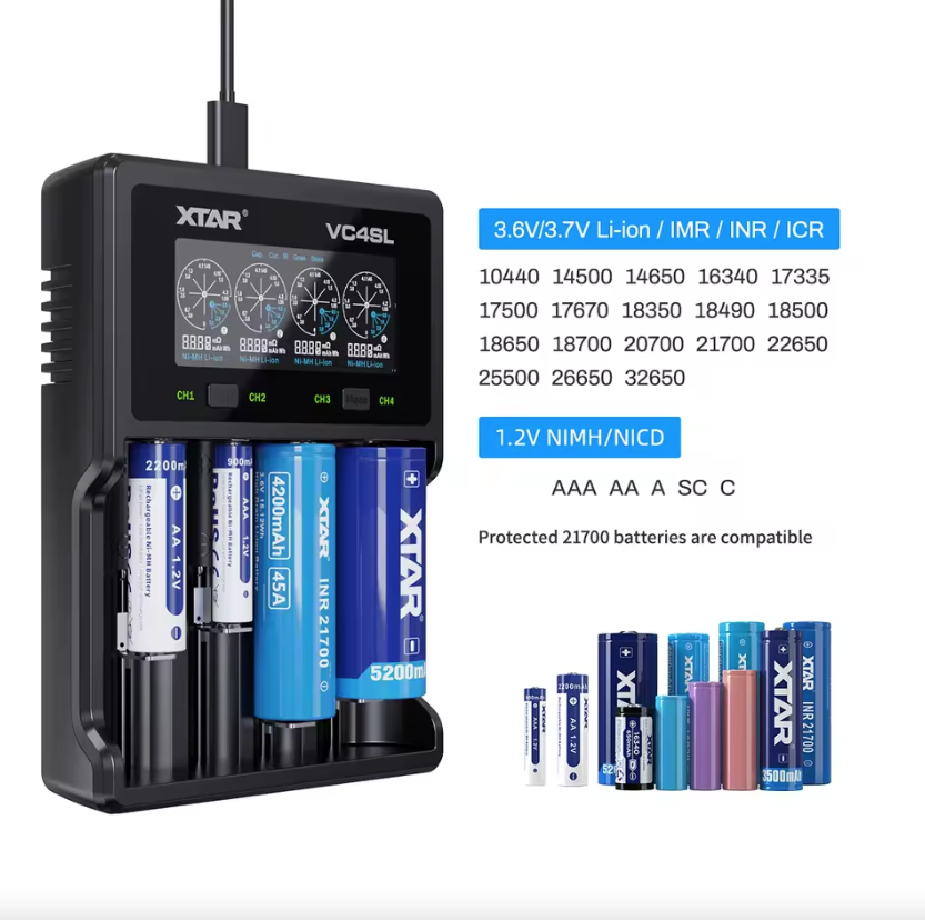 XTAR VC4SL 18650 21700 Chargeur de batterie USB C Charge rapide Écologique Chargeur polyvalent pour accessoires tech