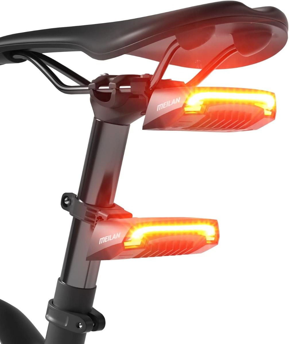 Meilan X5 Feu arrière de vélo intelligent avec clignotants et feu de freinage automatique, télécommande sans fil, feu arrière de vélo rechargeable par USB, lumière d'avertissement de sécurité pour le cyclisme