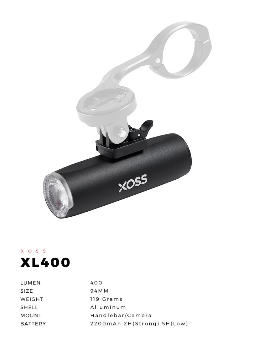 XOSS XL-400 Feu de vélo 400 lumens rechargeable par USB, phare étanche pour le cyclisme urbain et le VTT