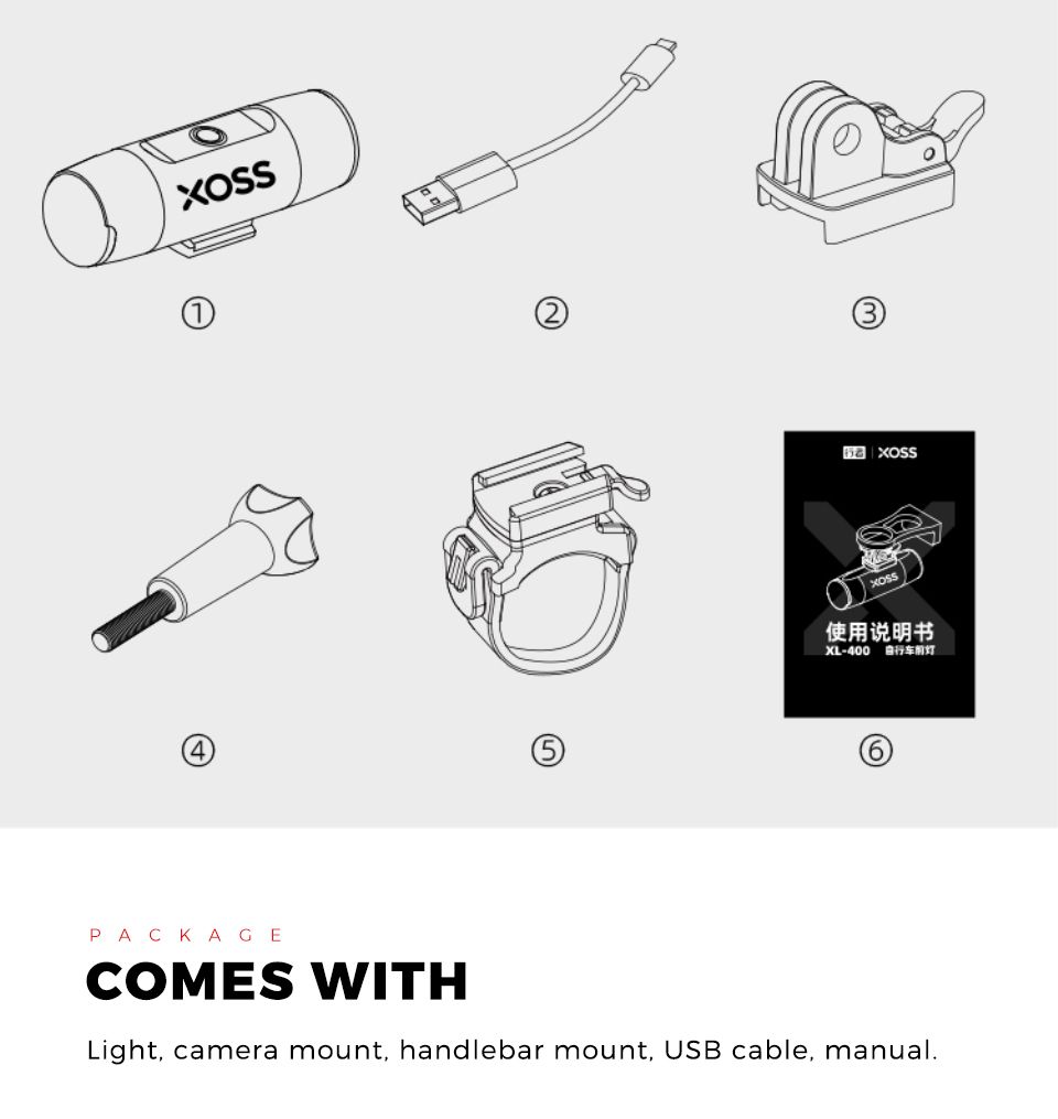 XOSS XL-400 Feu de vélo 400 lumens rechargeable par USB, phare étanche pour le cyclisme urbain et le VTT