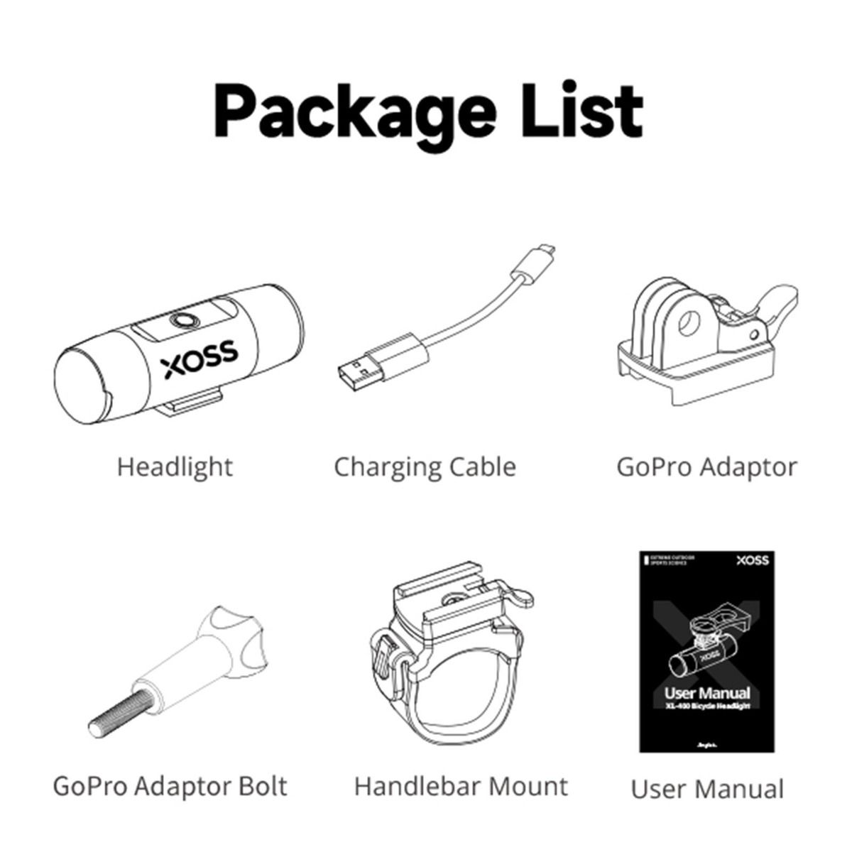Lampe avant de vélo XOSS 800Lm étanche rechargeable USB, lampe frontale VTT, accessoires de cyclisme extérieur.