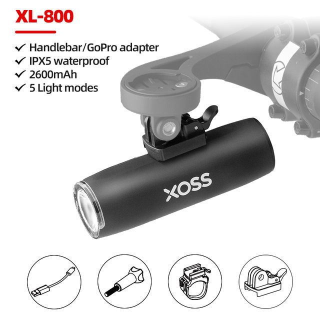 Lampe avant de vélo XOSS 800Lm étanche rechargeable USB, lampe frontale VTT, accessoires de cyclisme extérieur.