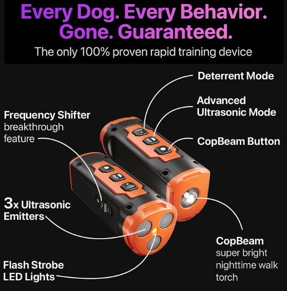 Répulsif pour chien rechargeable à ultrasons, contrôle efficace des aboiements et lampe de poche LED