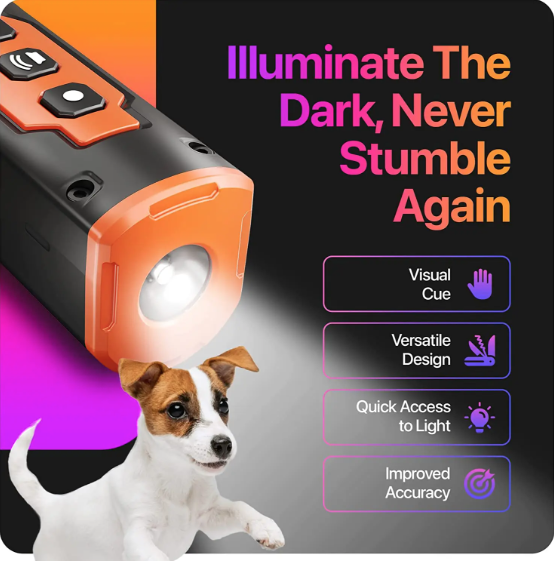 Répulsif pour chien rechargeable à ultrasons, contrôle efficace des aboiements et lampe de poche LED