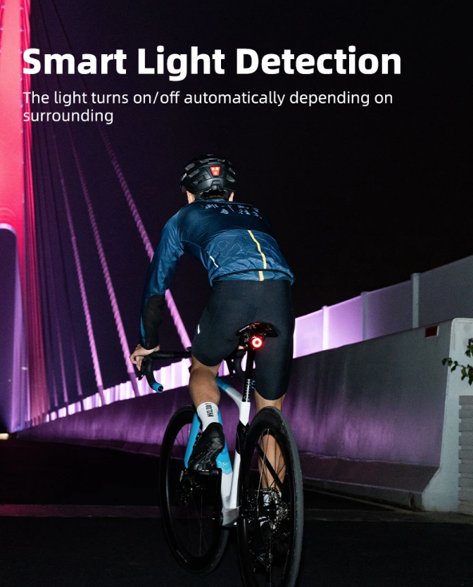 XOSS XR Pro Feu arrière intelligent de sécurité vélo avec détection automatique de freinage, recharge USB et conception étanche