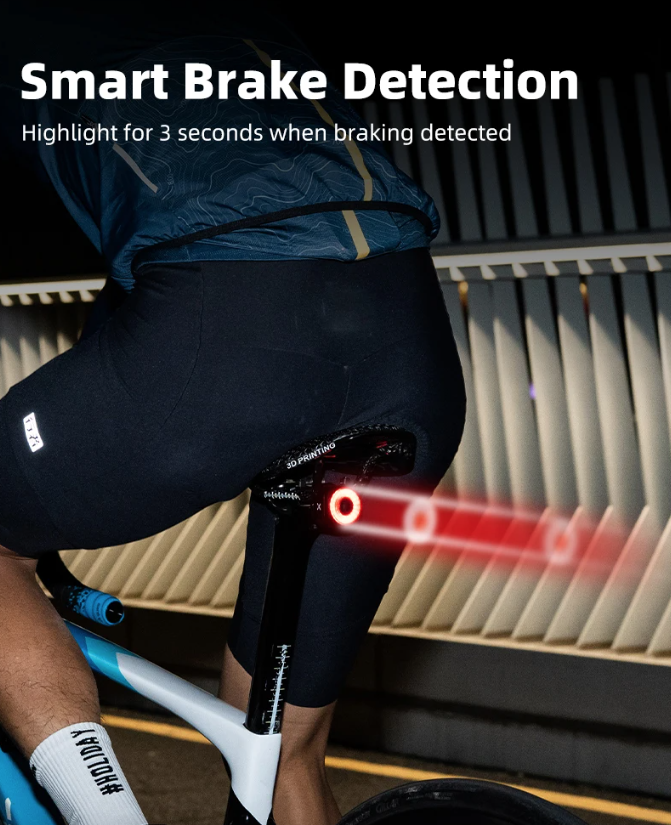 XOSS XR Pro Feu arrière intelligent de sécurité vélo avec détection automatique de freinage, recharge USB et conception étanche