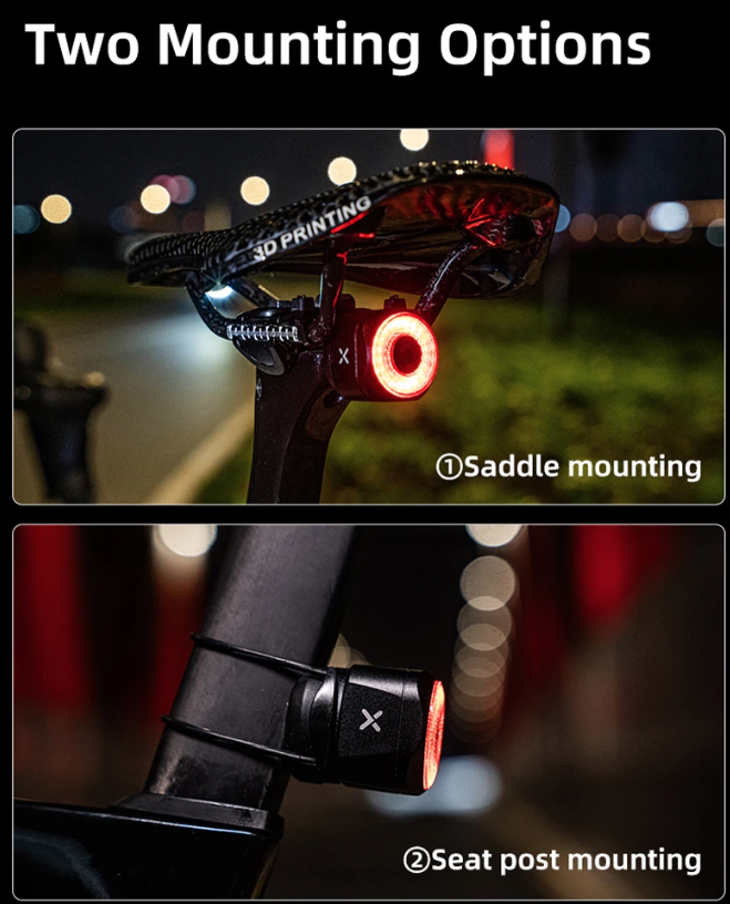 XOSS XR Pro Feu arrière intelligent de sécurité vélo avec détection automatique de freinage, recharge USB et conception étanche