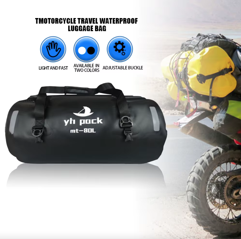 Sac Moto Étanche 40L/80L VTT Roll-Top - Porte-Bagages Arrière & Selle Portable - Rangement Facile