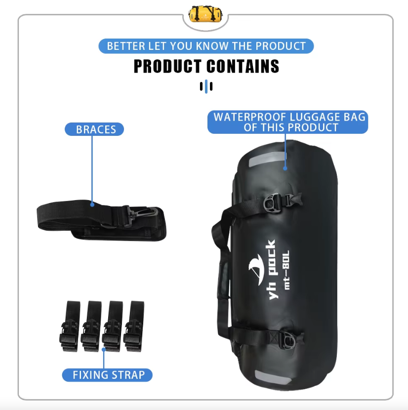 Sac Moto Étanche 40L/80L VTT Roll-Top - Porte-Bagages Arrière & Selle Portable - Rangement Facile