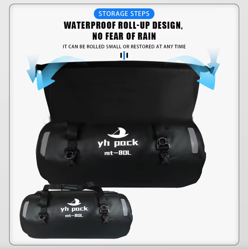 Sac Moto Étanche 40L/80L VTT Roll-Top - Porte-Bagages Arrière & Selle Portable - Rangement Facile