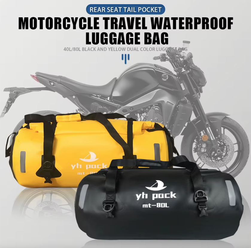 Sac Moto Étanche 40L/80L VTT Roll-Top - Porte-Bagages Arrière & Selle Portable - Rangement Facile