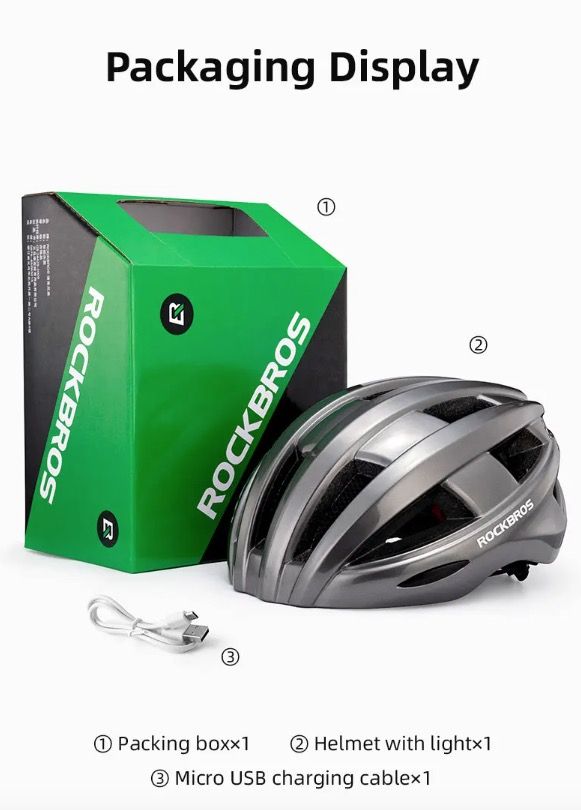 ROCKBROS Casque de vélo Feu arrière LED Design ultraléger Rechargeable Équipement de sécurité cyclisme pour Route VTT