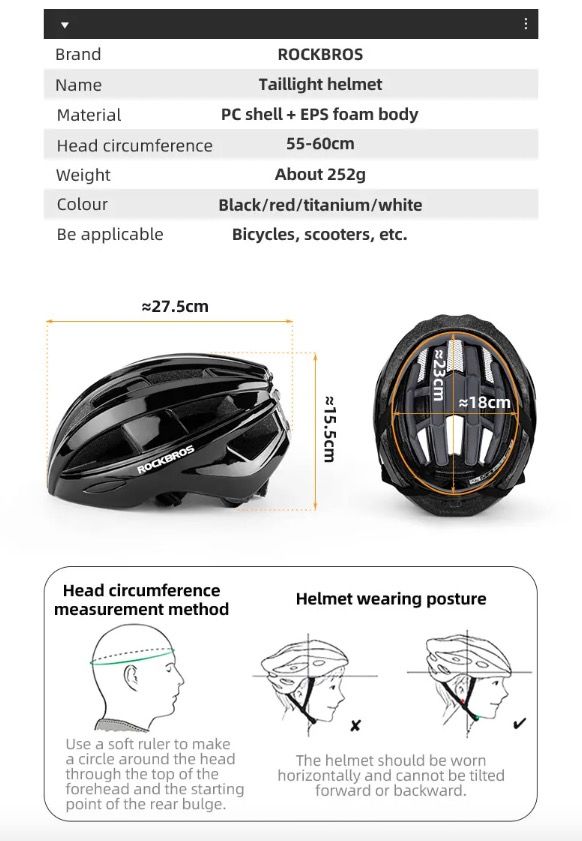 ROCKBROS Casque de vélo Feu arrière LED Design ultraléger Rechargeable Équipement de sécurité cyclisme pour Route VTT